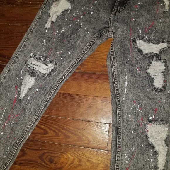 NWOT Mens Gray Denim Coin Pocket Straight Medium Wash Distressed Jeans 32x31 - Picture 6 of 7